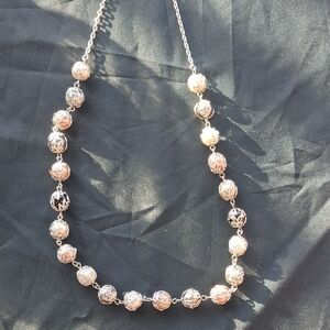 Filigree Sphere Bead Necklace in Rose Gold and Silver